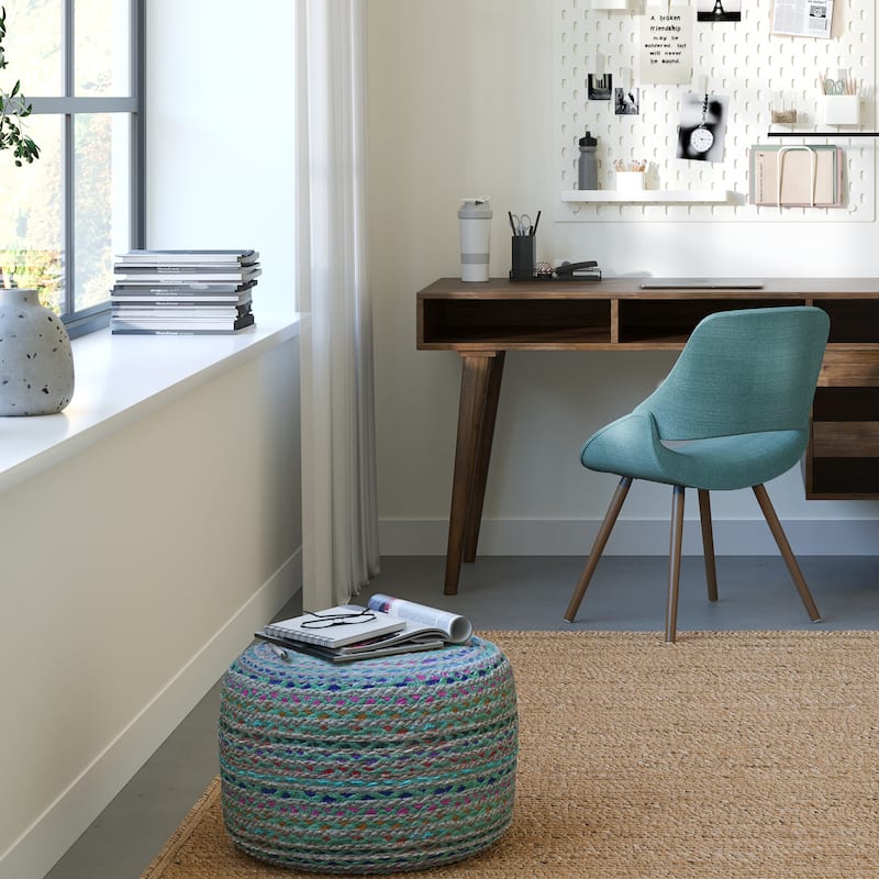 WYNDENHALL Mattise Boho Round Pouf in Braided Jute - Green