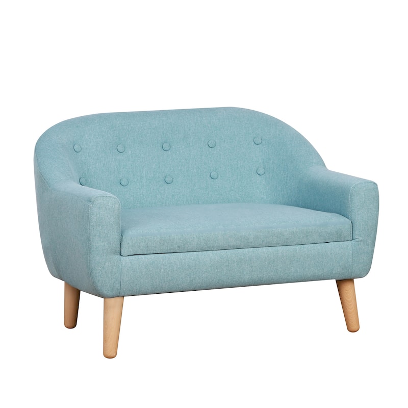 Kids Sofa for 2 Children Ages 3 to 7 Comfortable Upholstered Wooden Frame - 30" x 20" x 21" - Green