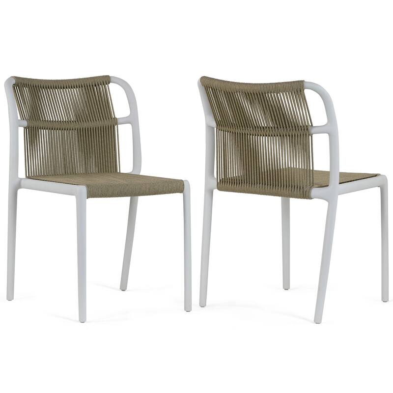 Set of 2 Belden Beige Woven Rope Fabric Dining Chair with Plastic Frame