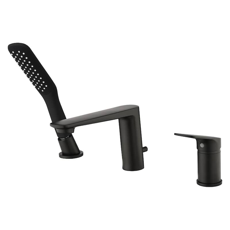 Single Handle Deck Mounted Roman Tub Faucet with Pull-Out Handheld Shower in Matte Black