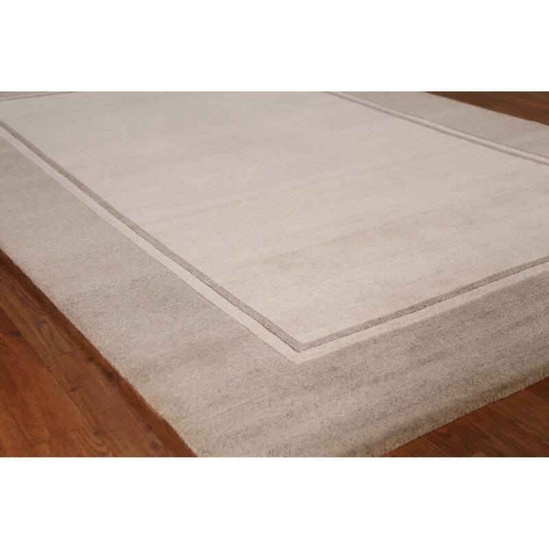 Solid Beige Gabbeh Indian Area Rug Handmade Wool Carpet - 5'3" x 7'7" - 5'3" x 7'7" - Ivory/Beige
