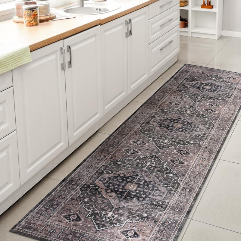 JONATHAN Y Kemer Ogee Medallion Machine Washable Area Rug