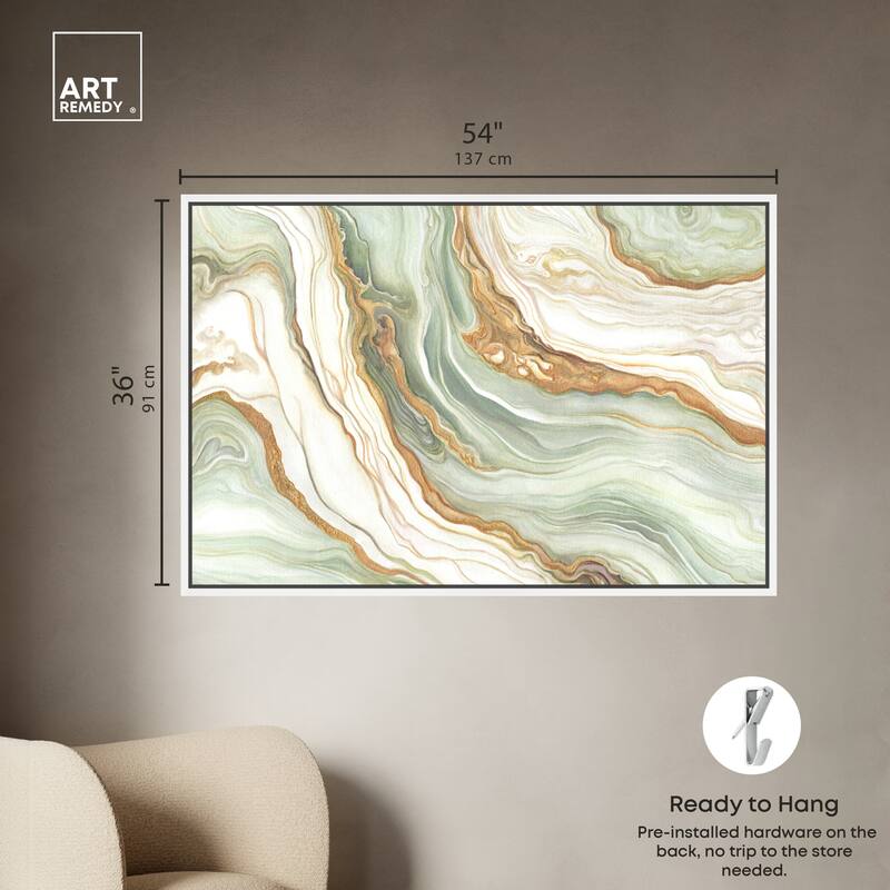 Art Remedy Green And Gold Framed Mineral, Agate & Geode 1 Piece Canvas Wall Art