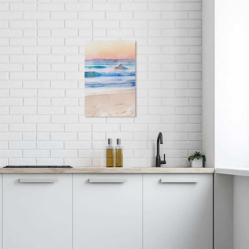 Wynwood Studio Canvas Nautical and Coastal Coastal Waves Blue and Light Blue Nautical & Coastal Wall Art Canvas Print - 24 x 16