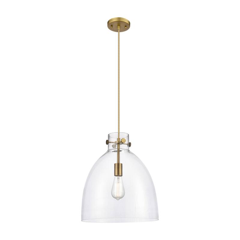Innovations Lighting Newton Bell - 1 Light 14" Cord Hung Pendant - Clear/Brushed Brass
