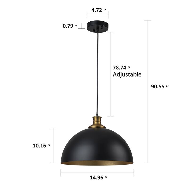 Industiral Metal Black and Gold Dome Pendant Lights Kitchen Island - W14.96"
