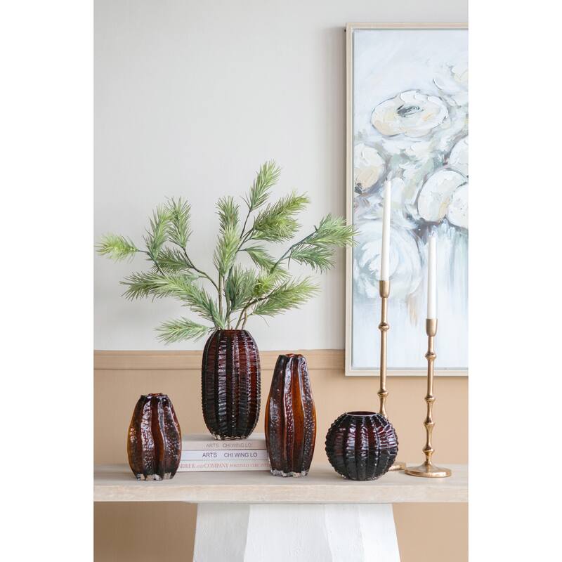 D6.7x6" Textured Round Glass Vase with Amber Finish