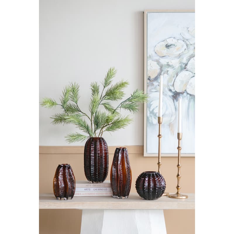 D6.7x6" Textured Round Glass Vase