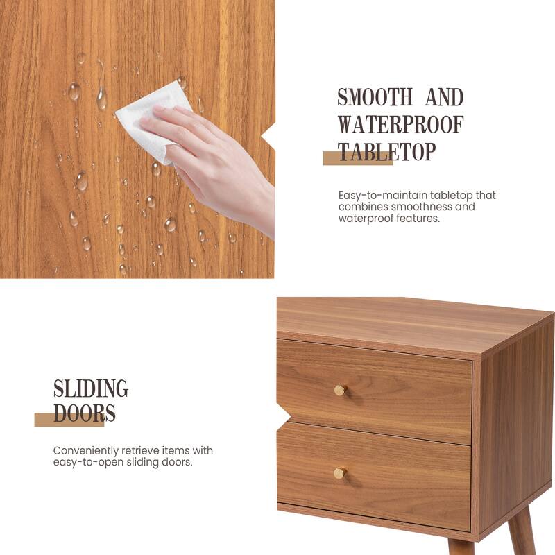 62.9"W Mid-Century TV Stand with Sliding Doors & Drawers, Entertainment Center TV Console Table with Rattan Doors, For 70"TV