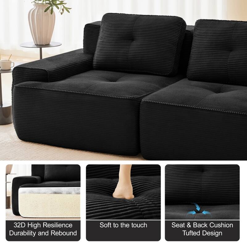 117.3" Minimalist Corduroy Modular Sectional Sofa with Ottomans for Living Room