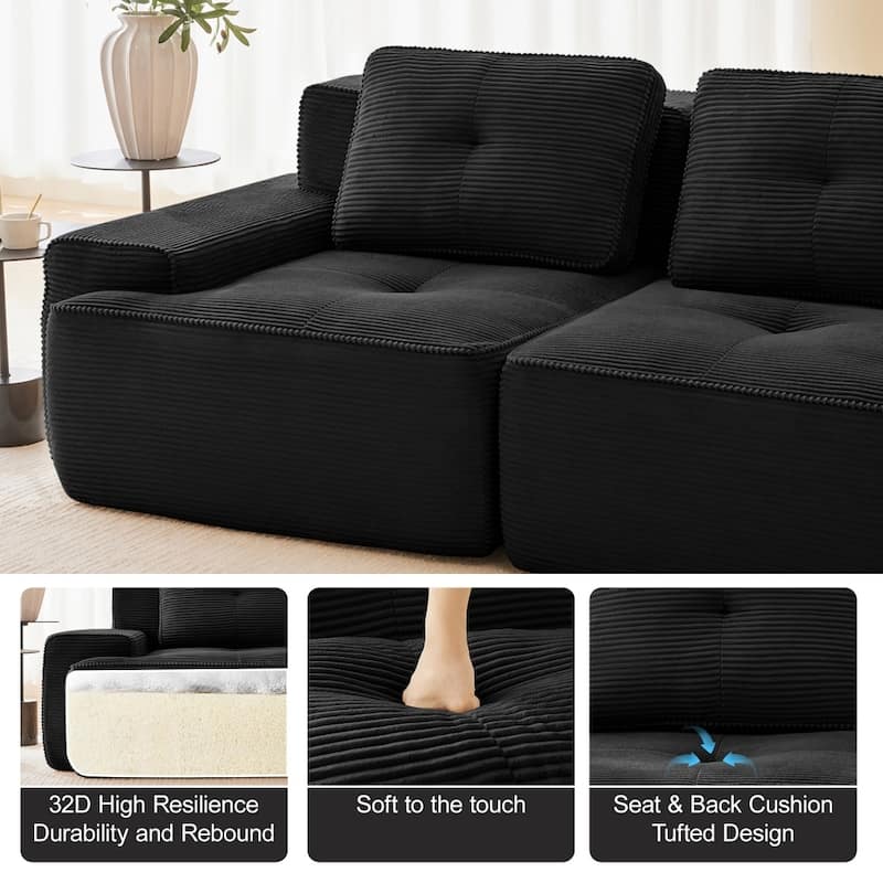 L-Shaped Premium Modular Corduroy Sectional Sofa with Movable Ottoman