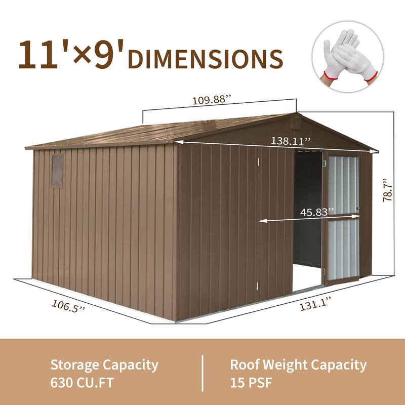Rust-roof Metal Storage Shed with Double Lockable Doors, Water-proof Garden Shed Pet Shed, Air Vents