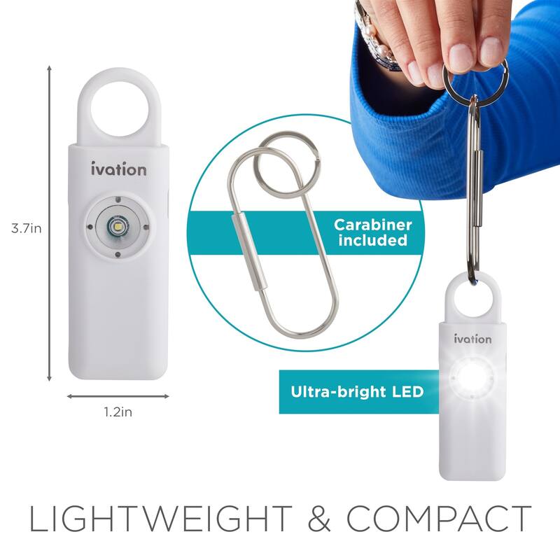 Ivation Personal SOS Keychain Alarm, 130 dB Rechargeable Personal Alarm w/LED Strobe Light