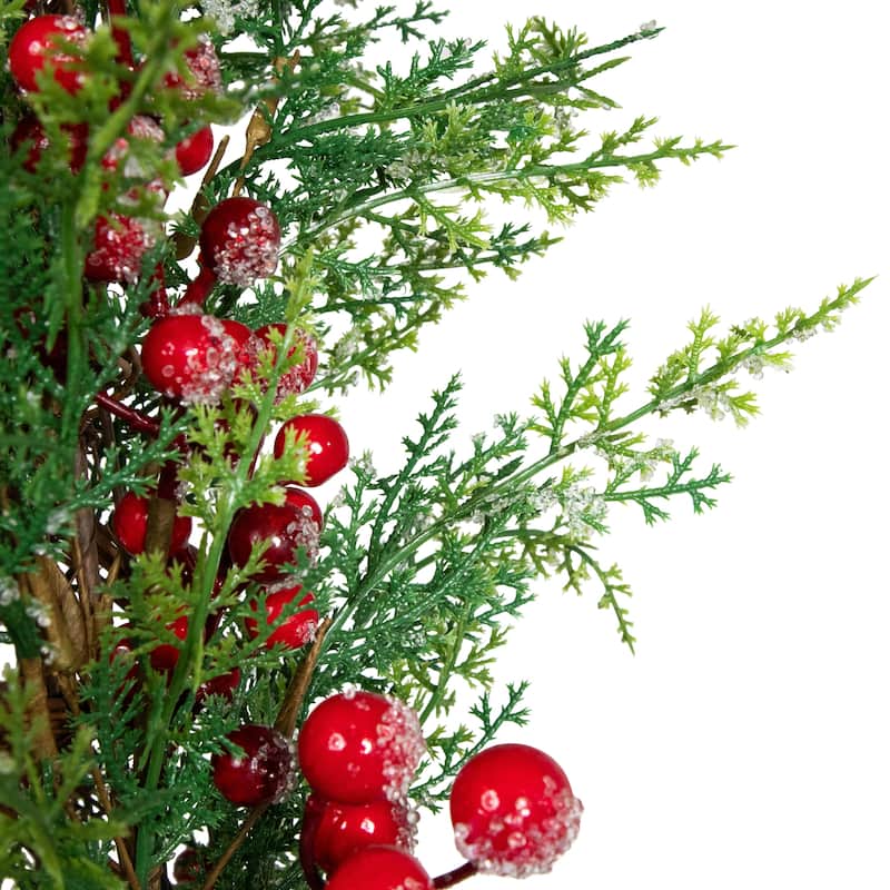 Icy Pine with Berries Artificial Cone Christmas Tree - 27"