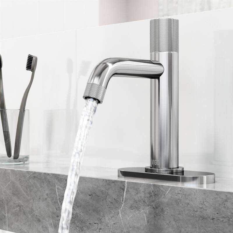 VIGO Apollo 8" H Button Operated Single Hole Bathroom Faucet