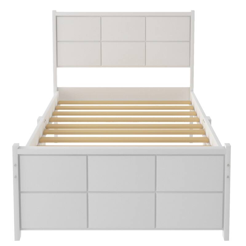 AOOLIVE Platform Bed with Headboard and Footboard, Twin, White