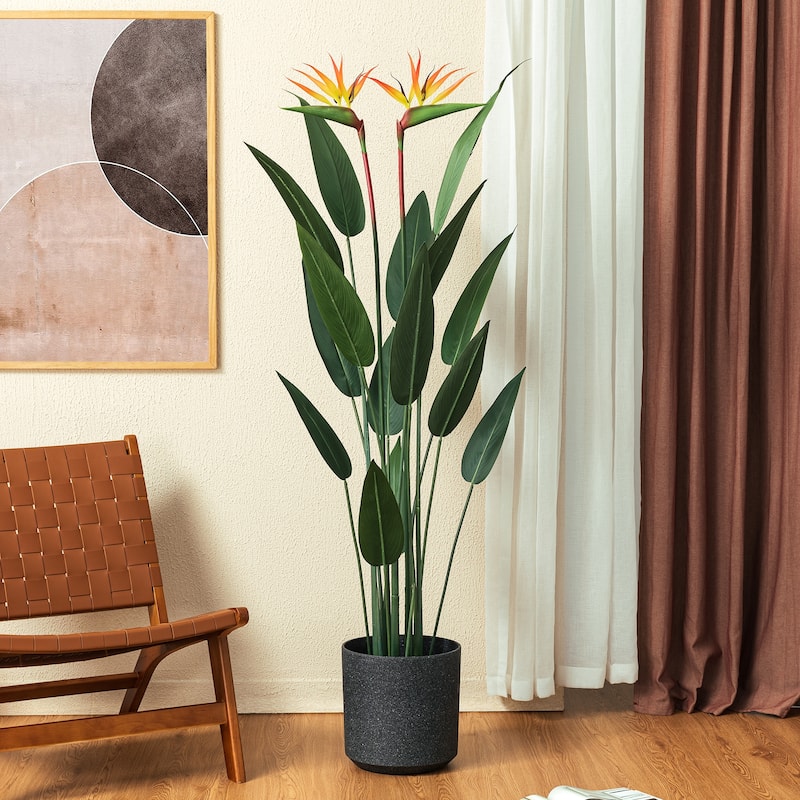 Glitzhome 5.25ft. Faux Bird of Paradise Simulates Plants in Pot - 20.00"D X 64.00"H