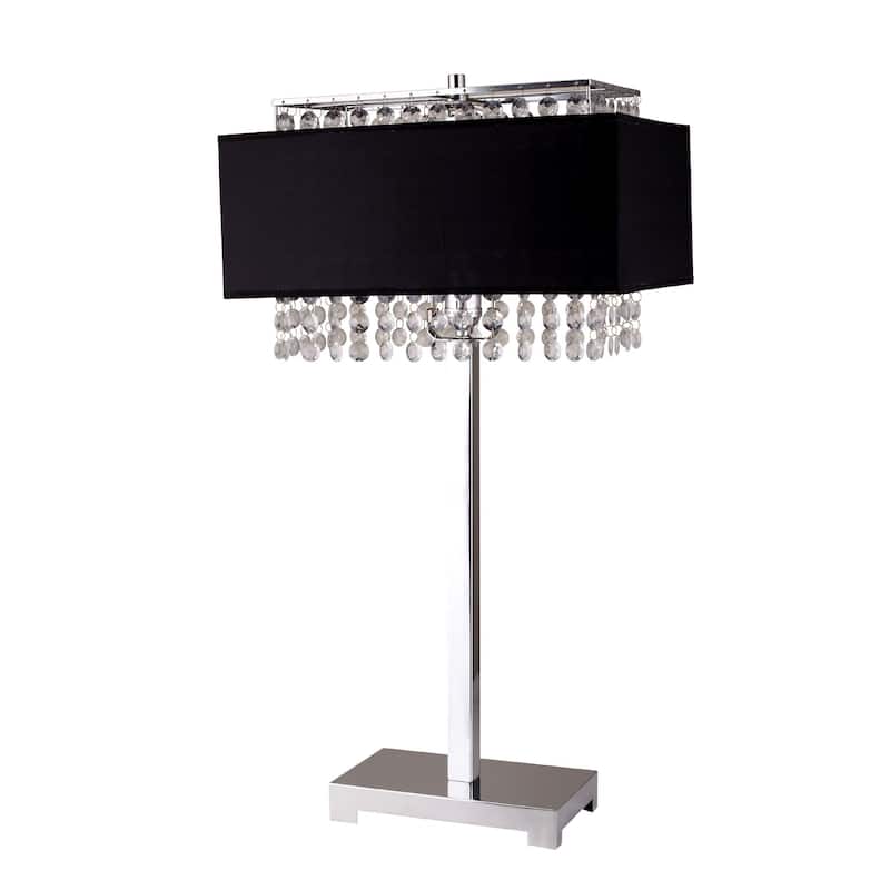 Bling Glam Black and Faux Crystal Rectangular Table Lamp - Large