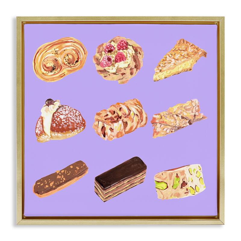 Stupell Bakery Goods on Purple Framed Floater Canvas Wall Art Design By Melissa Wang - 18 x 18 - Gold