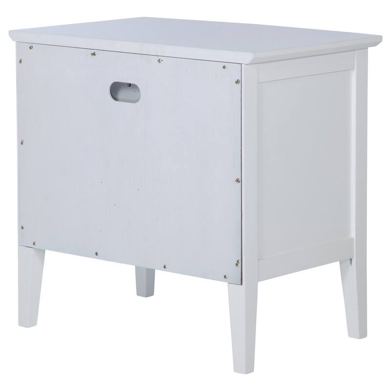 White 1-Drawer Nightstand with Natural Rattan Accents, Felt Lining and Open Shelf for Coastal Modern Style