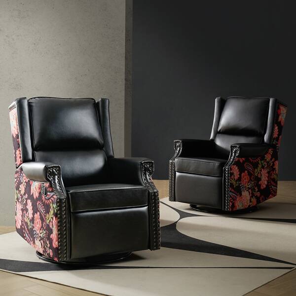 Amelia Transitional PU Leather with Floral Stitching Design Swivel Rocker Recliner Set of 2 by