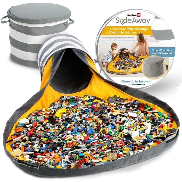 slide 2 of 6, SlideAway Toy Storage Organizer & Play Mat for Kids - Organizer Storage Bin for Toys - Kids Toy Box - Grey Stripe