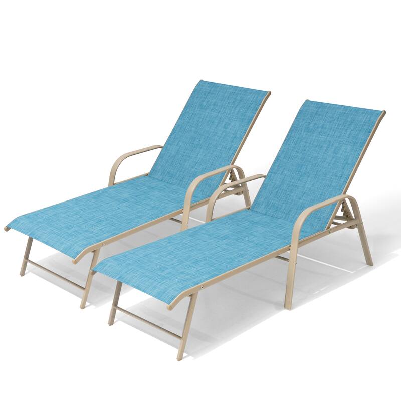 VredHom Outdoor Aluminum Adjustable Patio Chaise Lounge Chairs - Blue-2PC