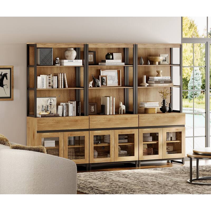 3 PCS Modern 72" Tall Bookcase with 3 Drawers and Open Book Shelfs for Home Office, Living room.