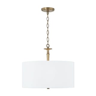 Abbie 3-light Drum Pendant w/ White Fabric Shade & White Glass DIffuser