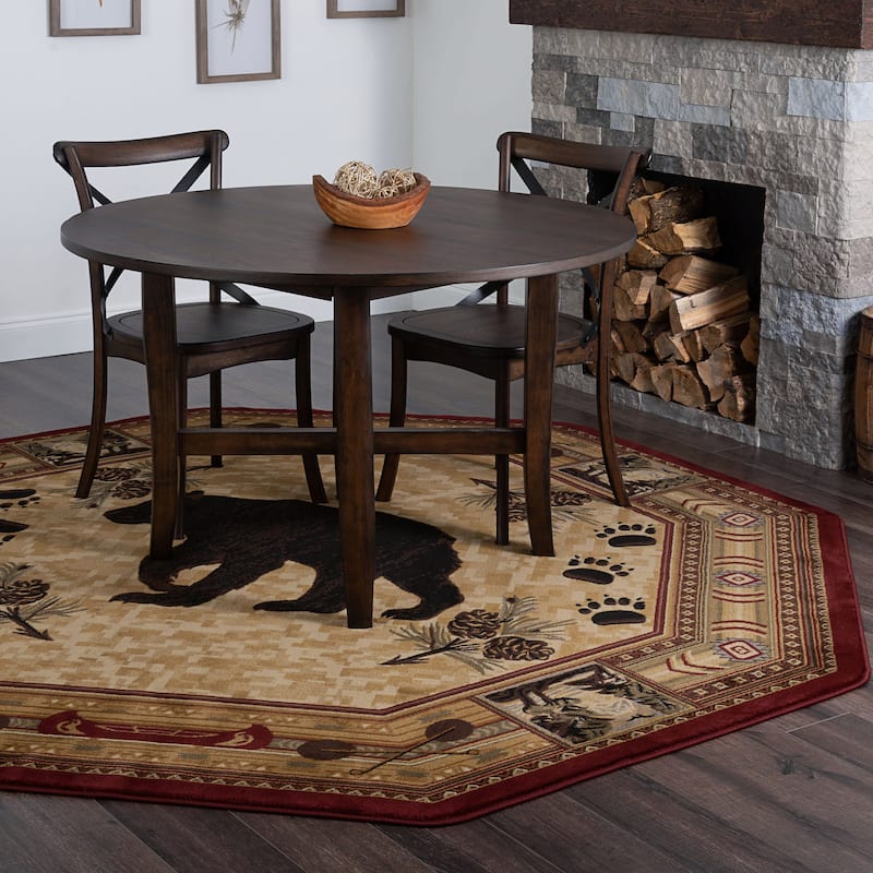 Natural Lodge Transitional Graphic Indoor Area Rug - 5'3'' Octagon - Brown