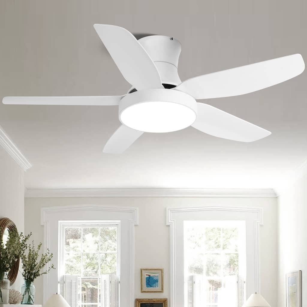 46-in Modern White 5-Blade LED Flush Mount Ceiling Fan with Remote - 46-in W