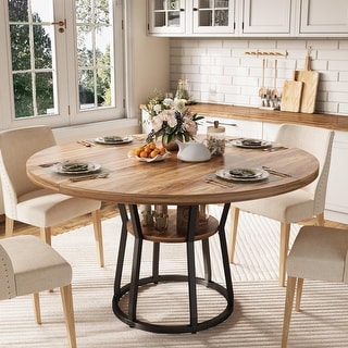 Round Dining Table for 4-6, 47.2" Farmhouse Kitchen Table with Storage, Circle Dinner Tables - N/A