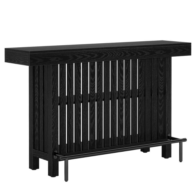 63" Modern Black Home Bar Unit -2-Tier Mini Bar Table with Footrest, Tall Pub Table for Kitchen, Bistro, Dining Room