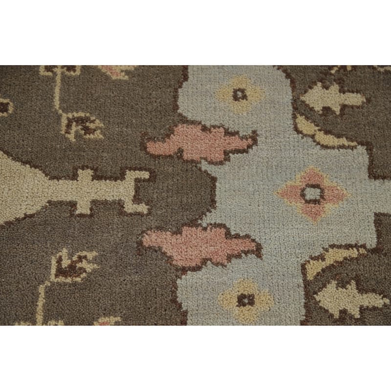 Earth Tone Oushak Indian Area Rug Hand-Knotted Brown Wool Carpet - 8'1" x 10'0"