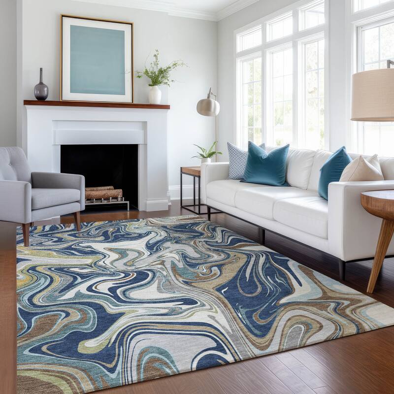 Machine Washable Indoor/ Outdoor Contemproary Fusion Chantille Rug