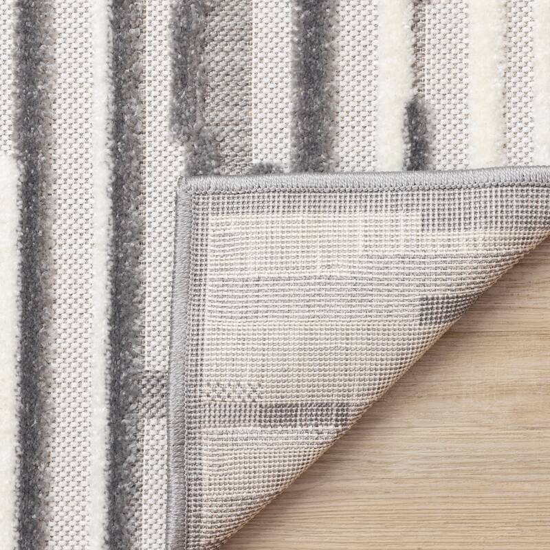 Oslo Collection - White Grey Abstract Area Rug