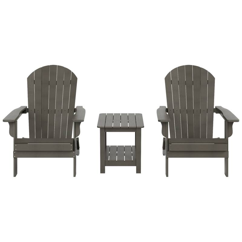 Vineyard HIPS Outdoor Folding Eco-Friendly All Weather Seashell Adirondack Chairs with Side Table (3-Piece Set)