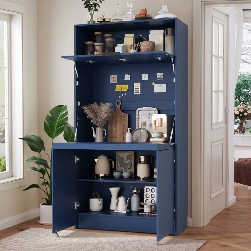 69"Tall Kitchen Pantry with Hutch, Multifunctional Storage Cabinet with Adjustable Shelf and Power Outlet