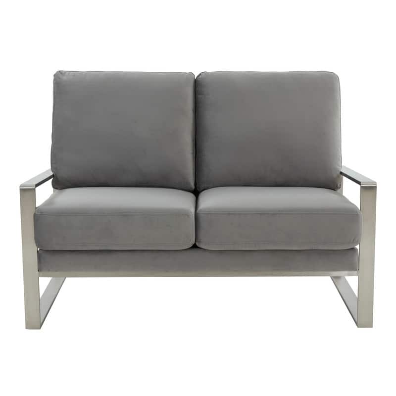 Jefferson Modern Velvet Two-Seater Sofa Accent Loveseat with Brushed Silver Stainless Steel Base for Living Room Office Lounge