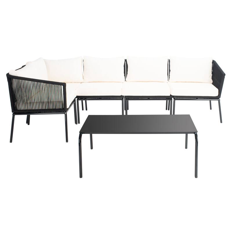 SAFAVIEH Remsin Rope Outdoor Sectional Living Set - 39"W x 26"D x 15"H - Black/Beige