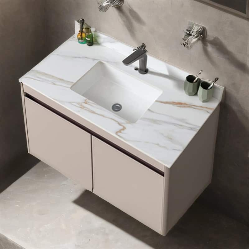 43" Bathroom Marble Undermount Vanity Top with 4" Height Backsplash