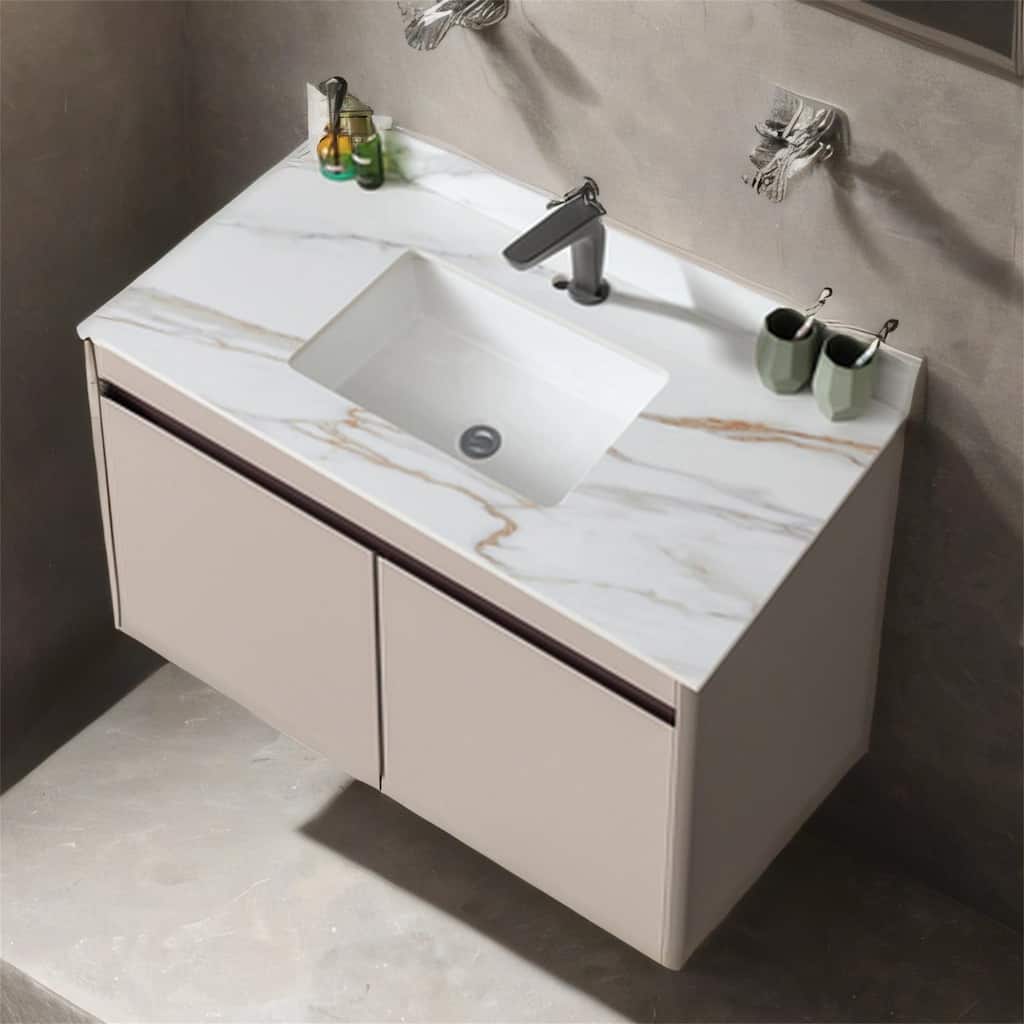 43" Bathroom Marble Undermount Vanity Top with 4" Height Backsplash
