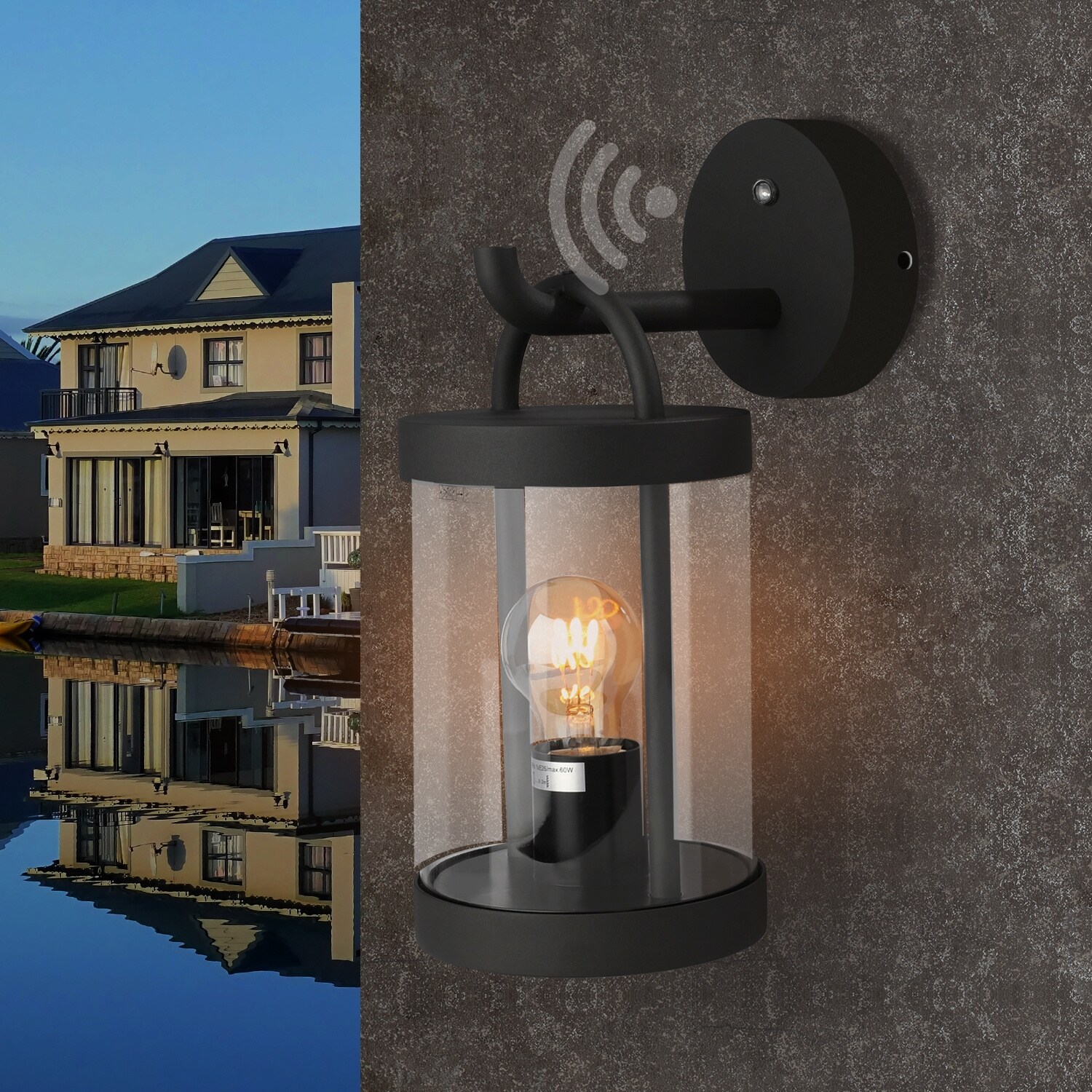 Dusk To Dawn Outdoor Wall Light Sensor Light Outdoor Dawn To Dusk Light Bulbs Outdoor Large 3- Light, 18" Waterproof Exterior Wall Sconce Light, E12 Socket Black Front Porch Lighting Fixture, Modern