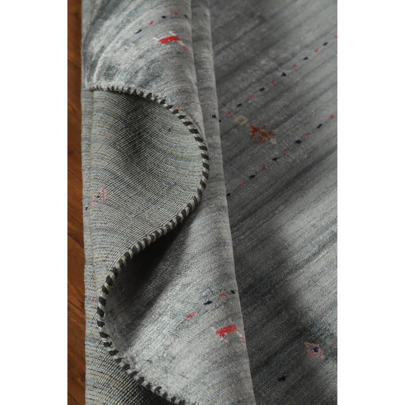 Tribal Gabbeh Indian Rug Handmade Grey Wool Carpet - 4'1"x 5'10"