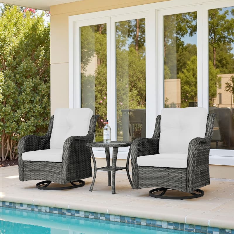 Outdoor Rattan Swivel Rocker Chairs Patio Bistro Set of 3
