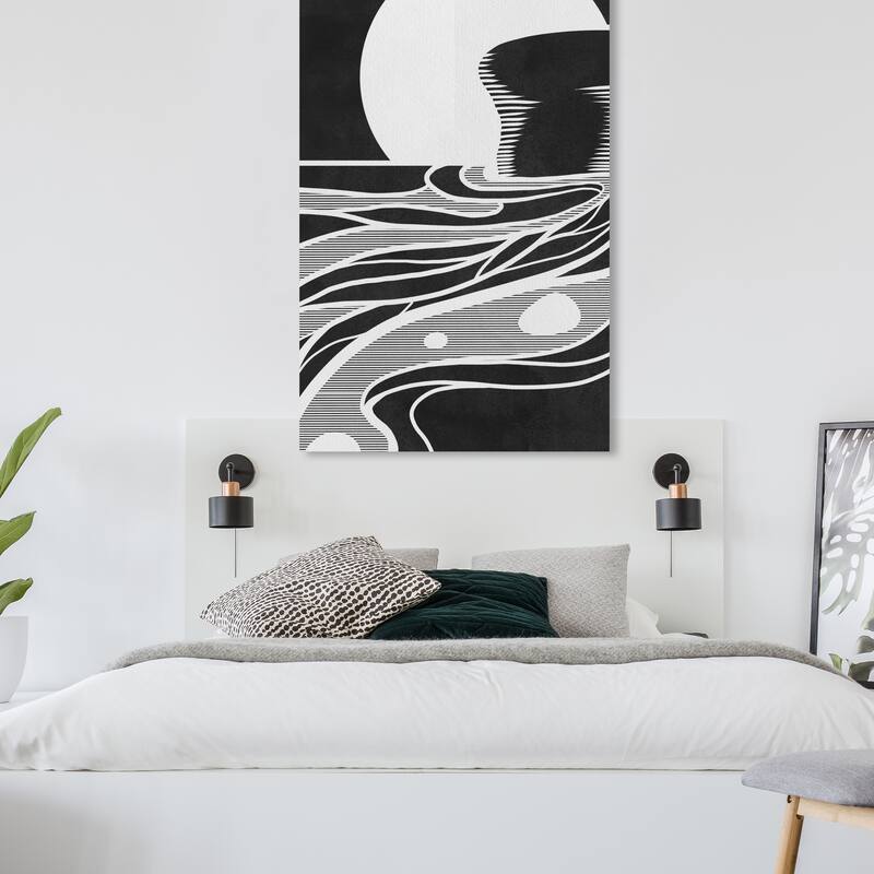 Wynwood Studio Canvas Abstract Moon lit Tide Black and Mid-Century Modern Wall Art Canvas Print - 24 x 36