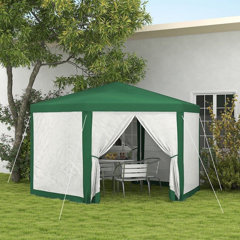 Hexagon Outdoor Party Tent with Mesh Screen Sidewalls, UV Protection, and Two Zippered Doors