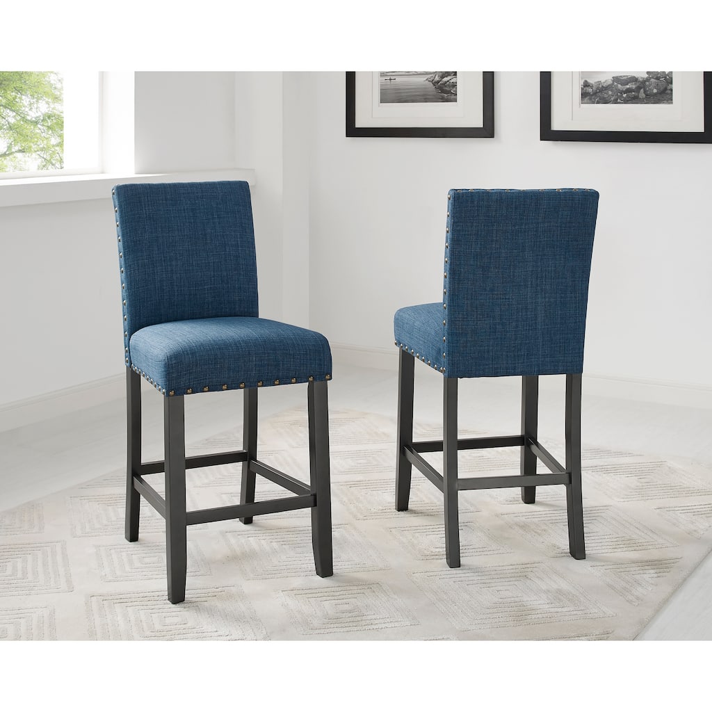 Upholstered Dining Chair Coffee Chair with Nailhead Trim, Set of 2 Fabric Dressing Chair Blue Side Chair with Wood Legs