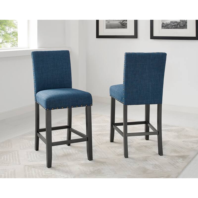 Upholstered Dining Chair Coffee Chair with Nailhead Trim, Set of 2 Fabric Dressing Chair Blue Side Chair with Wood Legs - Blue