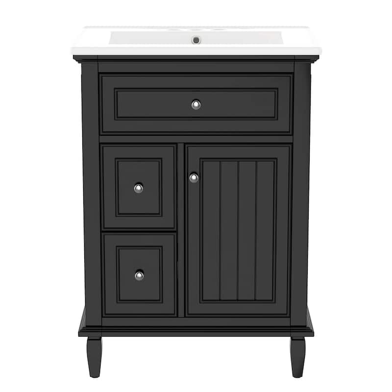 GDFStudio - Sophia 24-Inch Bathroom Vanity with Ceramic Sink, Flip Drawer and Adjustable Storage